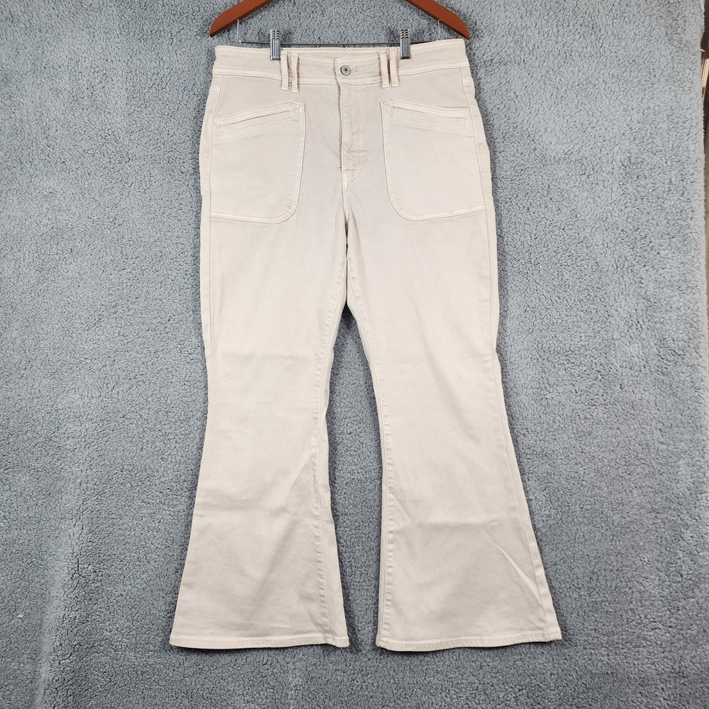 American Eagle Outfitters Jeans Women 14S Beige Denim Cotton High Rise Flare Leg